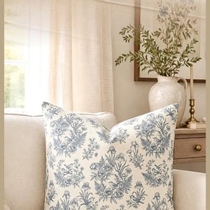 Dusty Blue Throw Pillow Cover French Country Floral Cushion Cover Vintage Botanical Peony Pillow Farmhouse Living Room Decor Gift Idea image 19