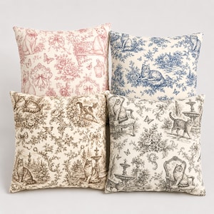 Vintage Cat Toile Pillow Cover Set Classic French Garden Throw Pillow Toile de Jouy Cushion Cover Elegant Chateau Decor Cat Lover Gift