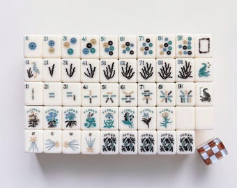 Conjunto de peças de Mahjong vintage, jogo de Mahjong Art Déco, peças de Mahjong retrô, conjunto de presente de Mahjong de luxo para colecionadores.