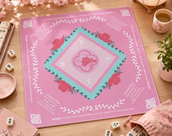 Pink Floral Mahjong Mat with Storage Bag Preppy Chinoiserie American Mahjong Table Mat Cute Pink Botanical Game Night Tile Game Mat Gift