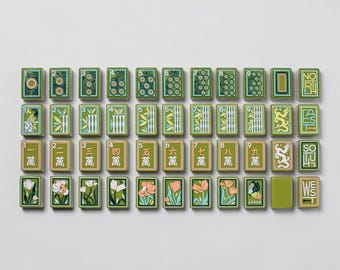 Luxury Green Mahjong Tile Set, Retro Botanical Mahjong Tiles, Handmade Acrylic American Mahjong Set, Vintage Game Night Gift