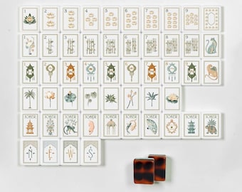 Juego de fichas de mahjong Lotus Pavilion, fichas de mahjong estilo chinoiserie, mahjong con diseño de caparazón de tortuga, juego de mahjong americano de lujo