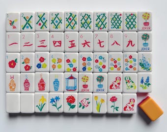 Vintage American Mahjong Set, Retro Mahjong Tiles, Pink Orange Mahjong Game, Luxury Acrylic Tile Set