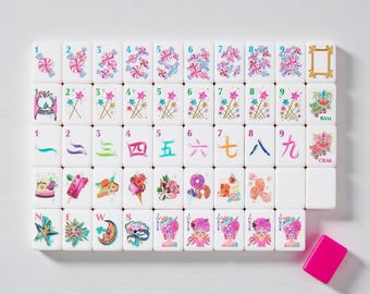 Glitterville American Mahjong Tiles Set, 160 Acrylic Mahjong Tiles, Hand Illustrated Engraved Tiles, NMJL Mahjong Set