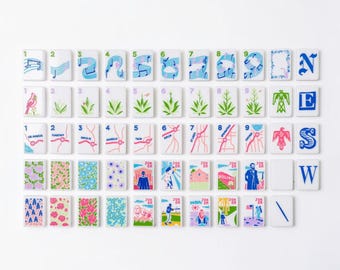 Americana Mahjong Set, Luxury American Mahjong Tiles, Handmade Acrylic Mahjong Game with Retro Americana Art