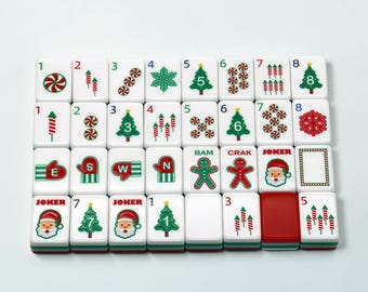 Christmas Mahjong Set (160 Tiles), Luxury American Mahjong Tiles, Handmade Acrylic Holiday Mahjong Game Gift