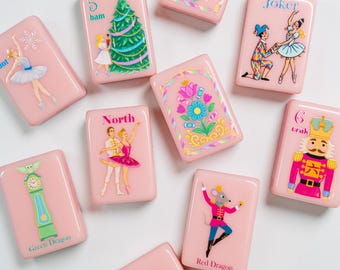 Nutcracker Mahjong Set, Christmas American Mahjong Tiles, Pink Ballet Mahjong, Sugar Plum Fairy Mahjong Gift
