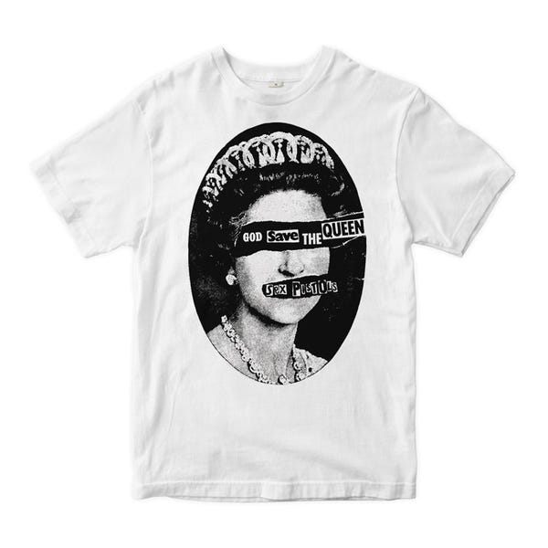 God Save The Queen Elizabeth II vintage punk-T-shirt, heren- en damesmaten (ELI-40441)