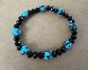 Turquoise Howlite & Black Crystal Bracelet