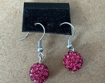 Silver Hanging Fuchsia Hanging Crystal Earrings
