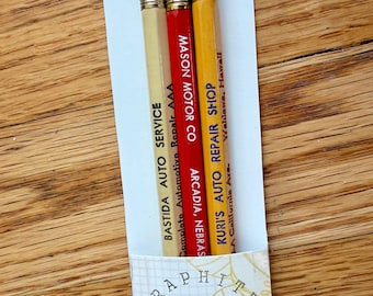 Vintage Ad Pencil Set: Car Culture | Unsharpened | Midwest | Advertising Pencils | Mid-Century