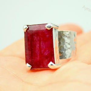 Ruby Ring, 925 Sterling Silver, Red Ruby Statement Ring, Rectangular Gemstone Ring, Handmade Vintage Jewelry, July Birthstone Gift for Her