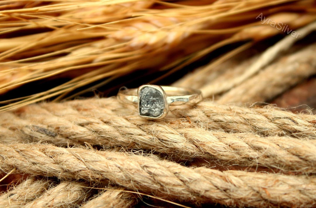 Hand Made Diamond Rings Handmade Raw Diamond Ring 925 Sterling Silver Antique Gold Plated ...
