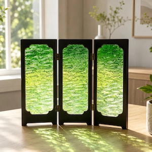 Desktop Folding Privacy Screen Panel, Embossed Acrylic Desk Privacy Panel with Wood Frame, Small Bedroom Counter Screen, Decorative Divider