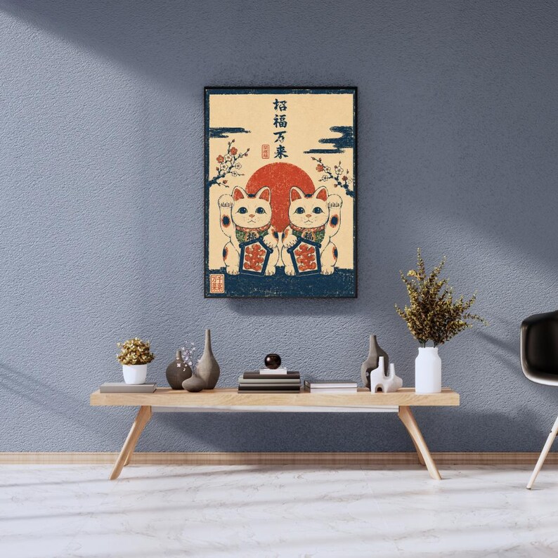 Lucky Maneki Neko Poster – Japanese Fortune Cat Wall Art - Etsy