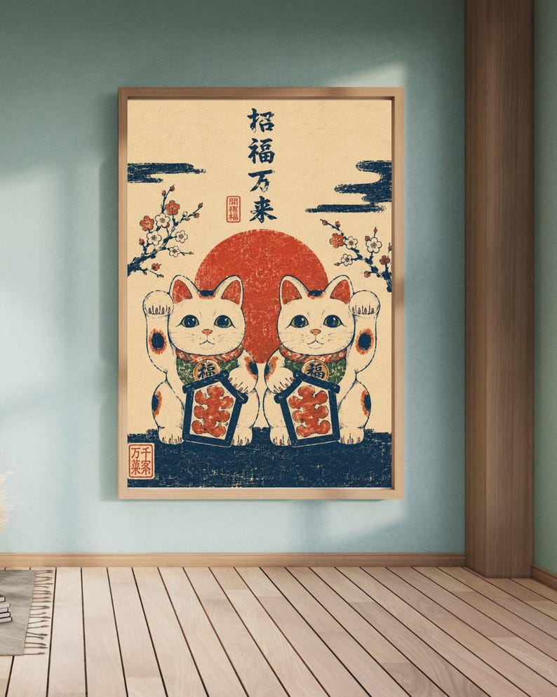 Lucky Maneki Neko Poster – Japanese Fortune Cat Wall Art - Etsy