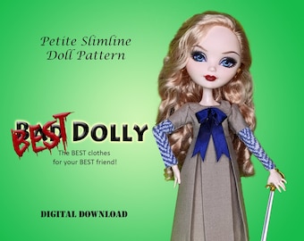 Best Bad Dolly downloadable dress pdf sewing pattern for Petite Slimline Fashion Doll: Monster, Ever After, Dal, Hero Girls, obitsu23cm high