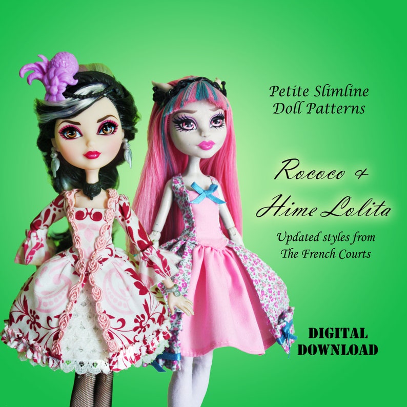 Rococo Hime Lolita Dress sewing pattern for Petite Slimline Fashion Dolls: DC Girls, High, Monster, Ever After, Dal, Obitsu & Super Hero 