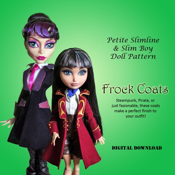 Frock Coat Doll Clothes Sewing Pattern Set for Petite Slimline