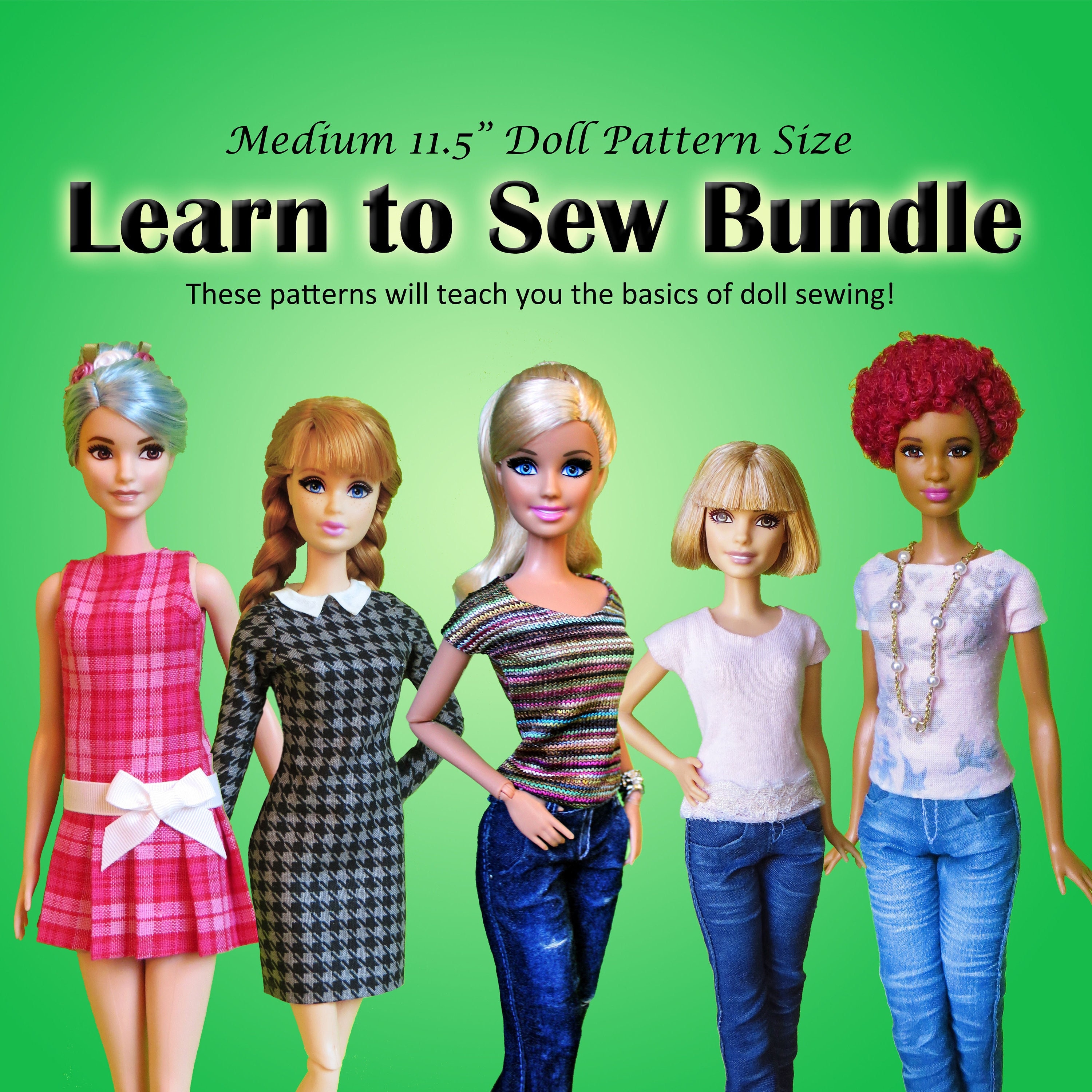 Easy Basics Jeans & T-shirt Doll Clothes Downloadable PDF Sewing Pattern  for Curvy 11.5 Fashion Doll Fashionista Mtm Made to Move 