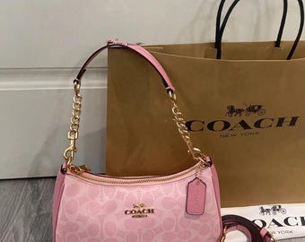 Sac à bandoulière rose Coach vintage des années 90 | Sac à main de créateur pour femme avec chaîne en or