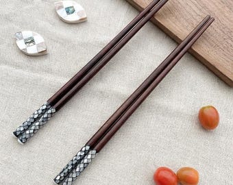 Wooden Chopsticks with Mother of Pearl Inlay, Rosewood Chopsticks, Minimalist Dining, Unique Gift Idea