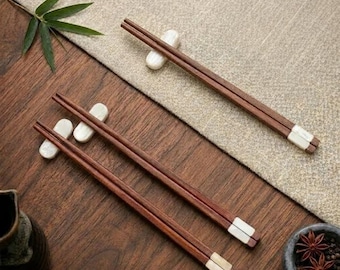 Wooden Chopsticks with Pearl Inlay, Elegant Reusable Chopsticks, Minimalist Tableware Gift