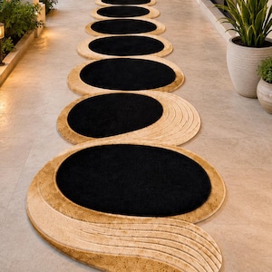 Alfombra de pasillo de lana tejida a mano, alfombra moderna abstracta Yin Yang.
