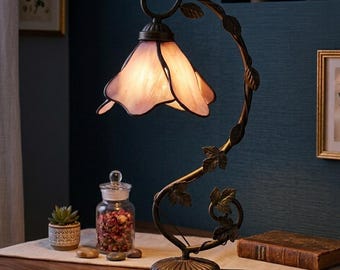 Wisteria Tiffany Style Stained Glass Table Lamp, Vintage Bedside Night Light, Handmade Antique Desk Lamp, Floral Home Decor Gift