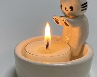 Kitten Candle Holder, Cat Lover Gift, Aromatherapy Ornament, Cozy Home Decor Accent
