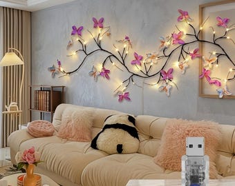 Butterfly Vine Lights, Bendable Wall Decor, Romantic Room Lighting, USB Powered