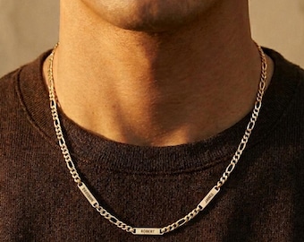 Personalized Mens Necklace | Fathers Day Gift | Custom Name Necklace | Dad Jewelry | Figaro Chain