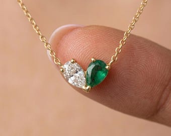 Tiny Heart Birthstone Necklace, Toi et Moi Necklace, Personalized Couple Necklace, Summer Necklace, Gift for Her