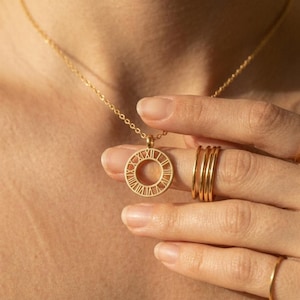 Roman Numeral Necklace | Open Circle Pendant | Minimalist Cutout Clock Jewelry | Personalized Date Necklace | Anniversary Gift for Her