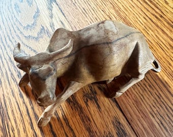 Vintage Wood Ox Figure - Cabin Natural Rustic Primitive
