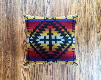 Handcrafted Southwest Pillow: Red and Black, Arrow Stripe Pendleton Wool Blanket Fabric