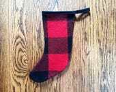 Plaid Christmas Stocking, Red & Black Buffalo Check, Rustic Cabin Decor, Pendleton Wool Blanket Fabric