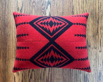 Southwest Wool Pillow: Red and Black Arrow, Western Geometric Design