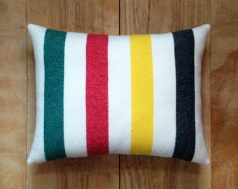 Glacier National Park Wool Pillow: Cabin Decor, Striped Pendleton Fabric