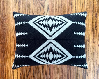 Black and White Southwest Arrow Pillow: Western Decor, Geometric Throw, Pendleton Wool Blanket Fabric