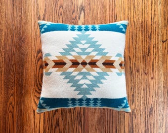 Turquoise Arrow Pillow: Southwest Decor, Geometric Native Design, Pendleton Wool Blanket Fabric