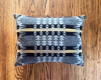 Gray and Black Arrow Pillow: Southwest Decor, Geometric Native Design, Pendleton Wool Blanket Fabric