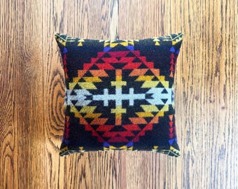 Handcrafted Southwestern Wool Pillow: Arrow Stripe Design, Tribal Decor, Pendleton Wool Blanket Fabric