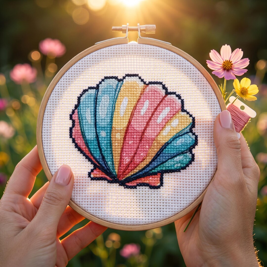 Make Seashell Art! Digital Cross Stitch Pattern PDF for Ocean Decor - Etsy