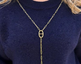 Collier sautoir en Y maille marine