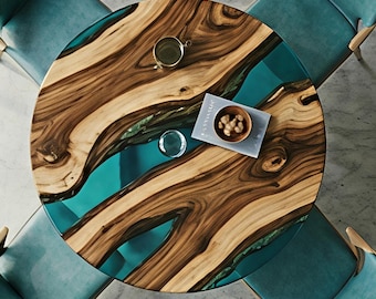 Table à manger ronde en époxy, Table à manger ronde, Table basse ronde en époxy, Table ronde en bois, Table à manger industrielle, Table basse ronde,