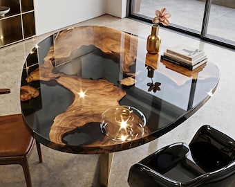 Table à manger ronde en époxy, Table à manger ronde, Table basse ronde en époxy, Table ronde en bois, Table à manger industrielle,