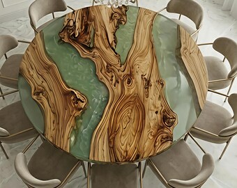 Table à manger ronde en époxy, Table à manger ronde, Table basse ronde en époxy, Table ronde en bois, Table à manger industrielle,