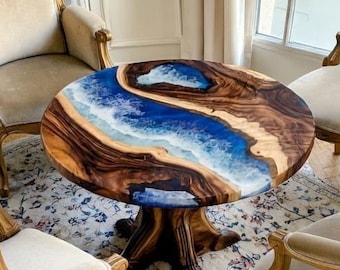 Table à manger ronde en époxy, Table à manger ronde, Table basse ronde en époxy, Table ronde en bois, Table à manger industrielle,