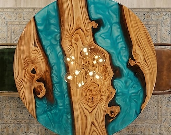 Table à manger ronde en époxy, Table à manger ronde, Table basse ronde en époxy, Table ronde en bois, Table à manger industrielle, Table basse ronde,
